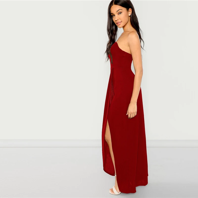 SHEIN Стильное Платье С V-Образным Вырезом И Разрезом Женское Сексуальное Длинное Платье Макси Без Рукавов