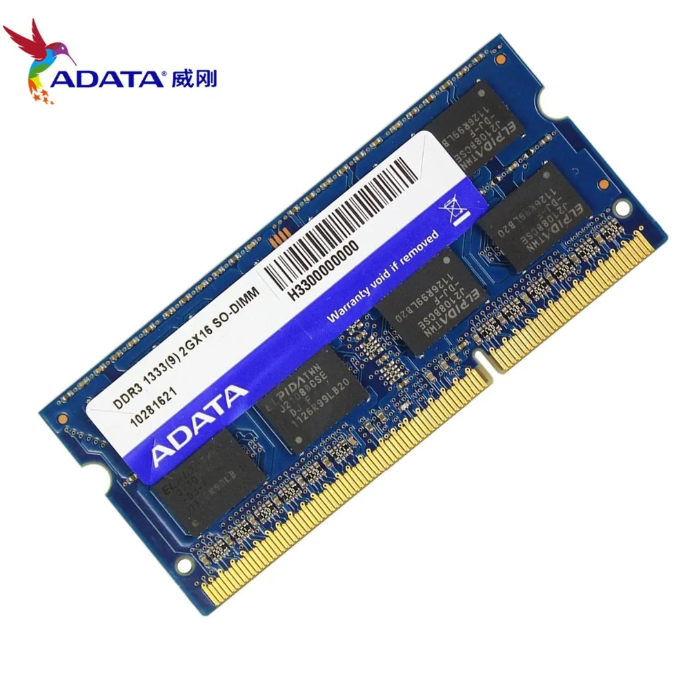 Память ноутбука AData DDR3L 2 Гб 1333 МГц 2RX8 PC3 10600U DDR3 ноутбук RAM SO DIMM 1600 12800 2G 204