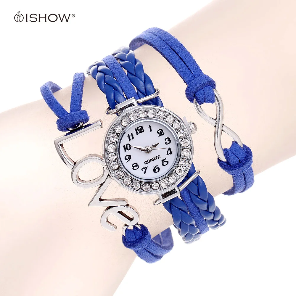 Multi Слои ручной Любовь Обёрточная Бумага браслет с часы для Для женщин подарок