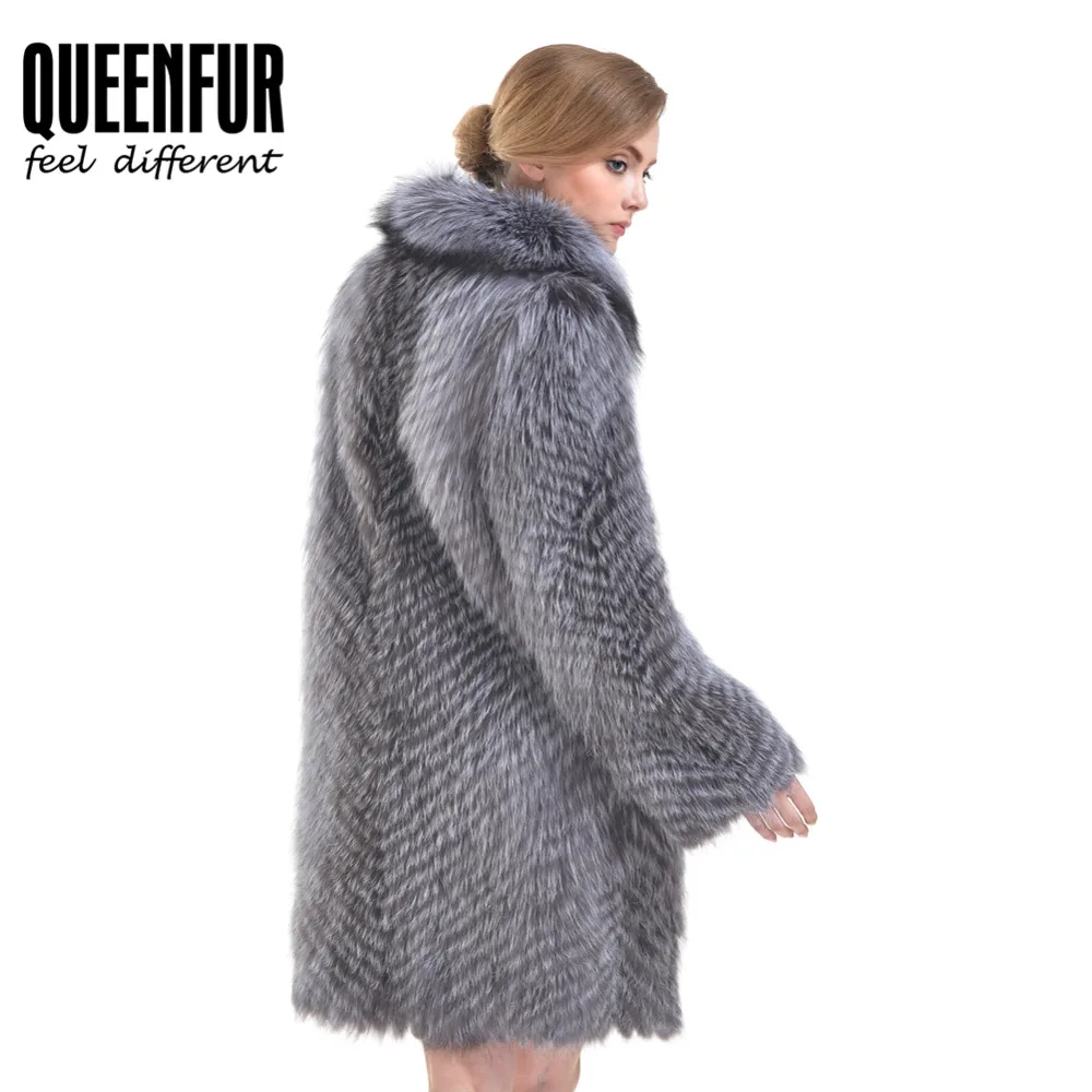 QUEENFUR моды в реальном чернобурки меховой пальто из натуральной шерсти Fox Для