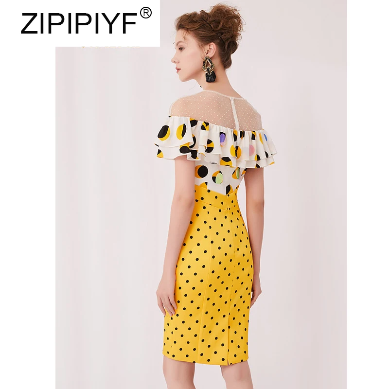 Женское Сетчатое платье в горошек с оборками элегантное до колена модель C1788 на