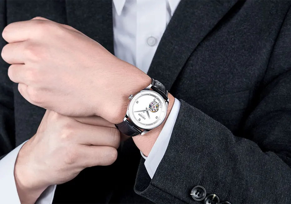 MEGIR Мужские часы механические Tourbillon Роскошные модные брендовые кожаные мужские спортивные часы мужские автоматические часы Relogio Masculino