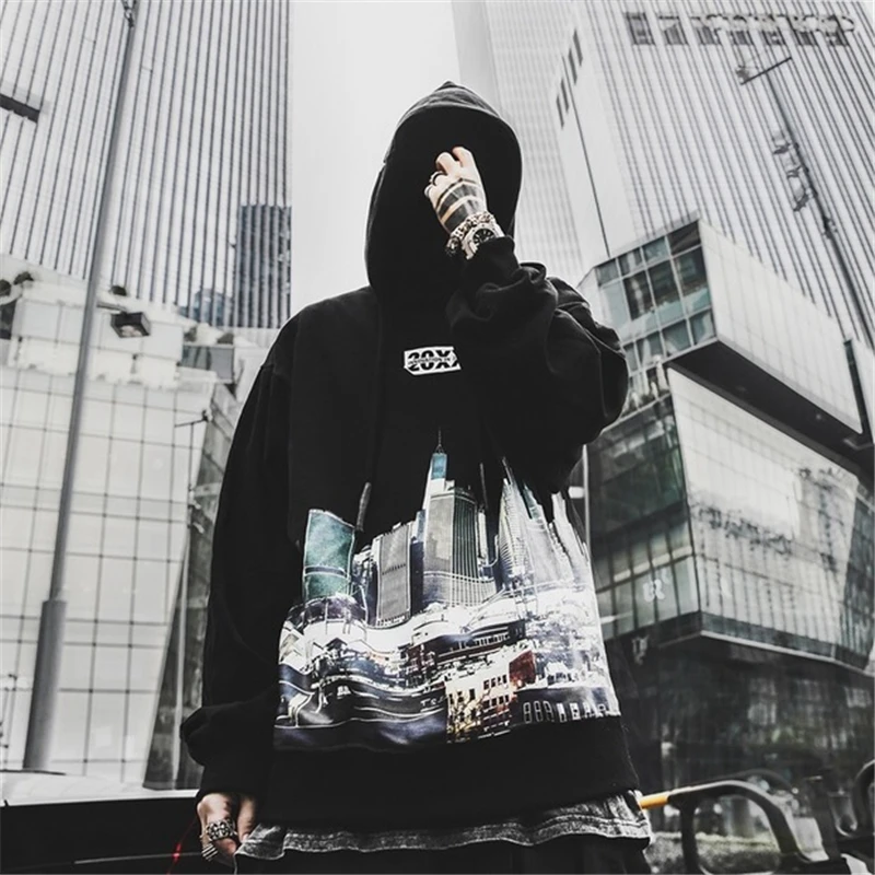 2018 Новый Для мужчин Здание Шаблон с капюшоном Повседневное Толстовка|Мужские