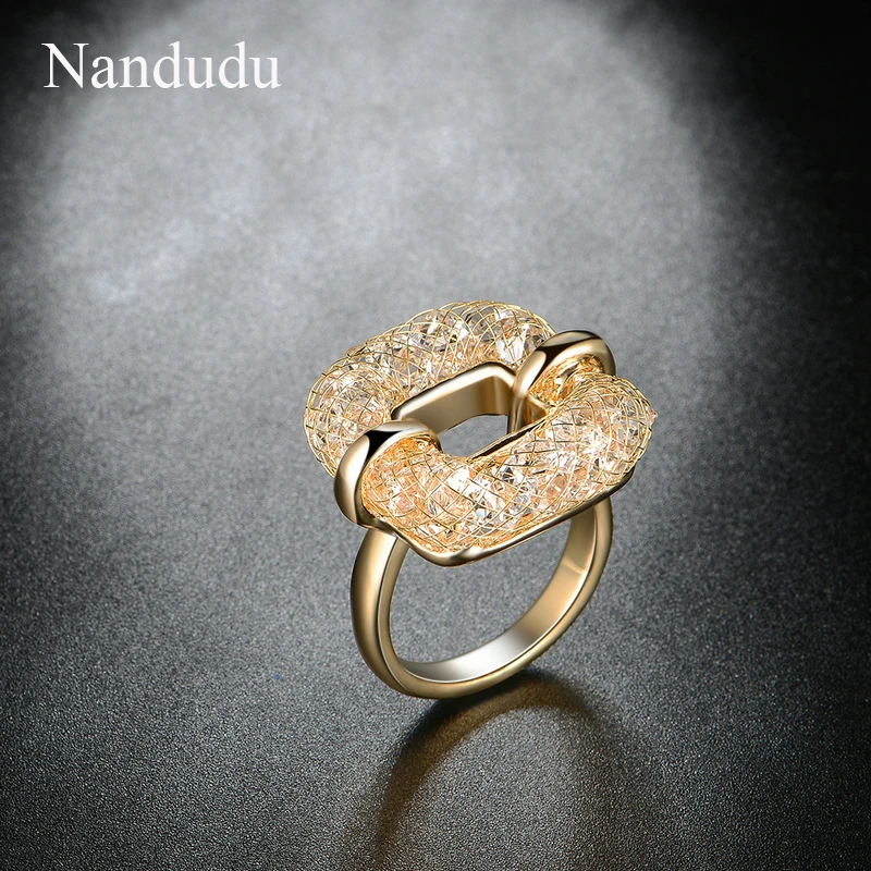 Nandudu Новое поступление Розовое золото Цвет сетки Австрийский Кристалл Кольца для
