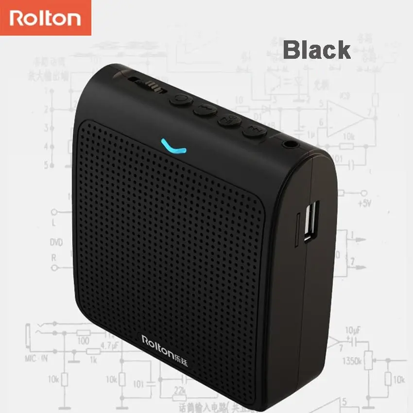 Черный Портативный громкий динамик Rolton K100, мини усилитель голоса, микрофон с USB TF картой, fm-радио для учителя, гид, акция - Цвет: Черный