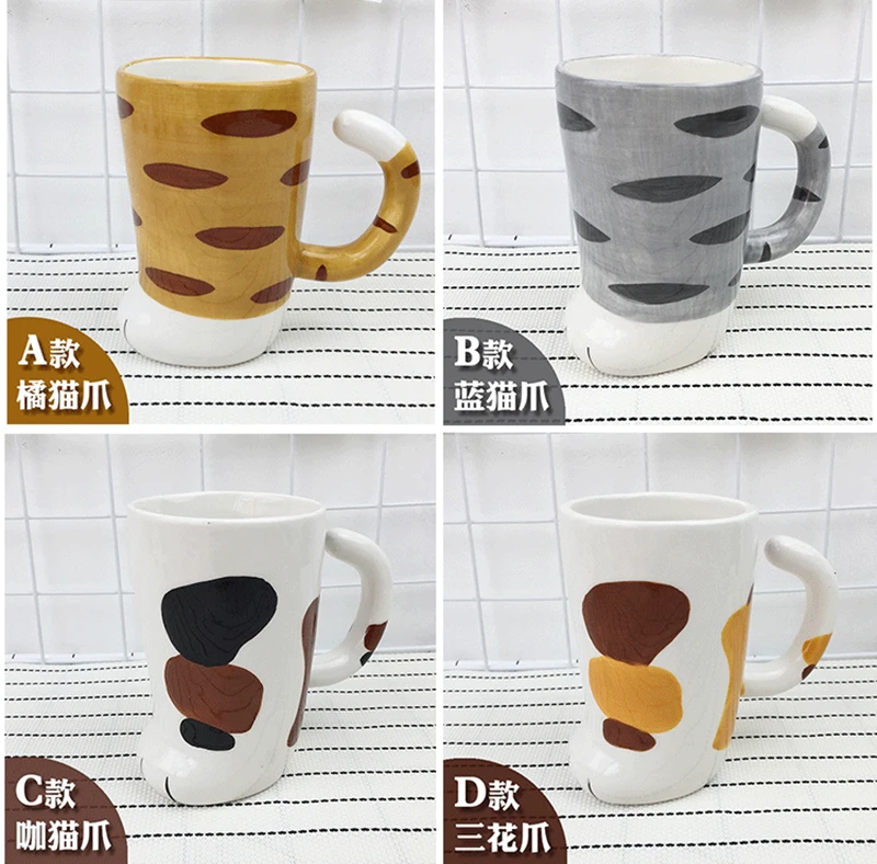 [MPK Cat кружки] фарфоровые кошачьи лапы кружки, кошачьи лапы вдохновили кухонные принадлежности, посуда, котенок лапа кружка ith ложка