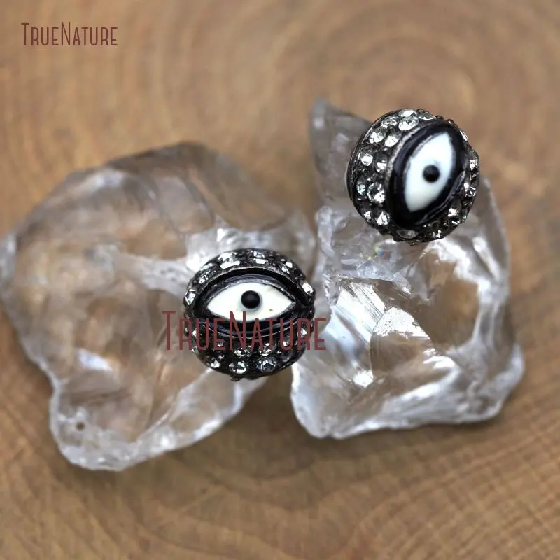 

20Pcs Loose Beads Clear Cz Micro Pave Evil Eye Gun Black Plated Ball Bead Jewelry Findings Loose Beads For Sale 12mm BE8451