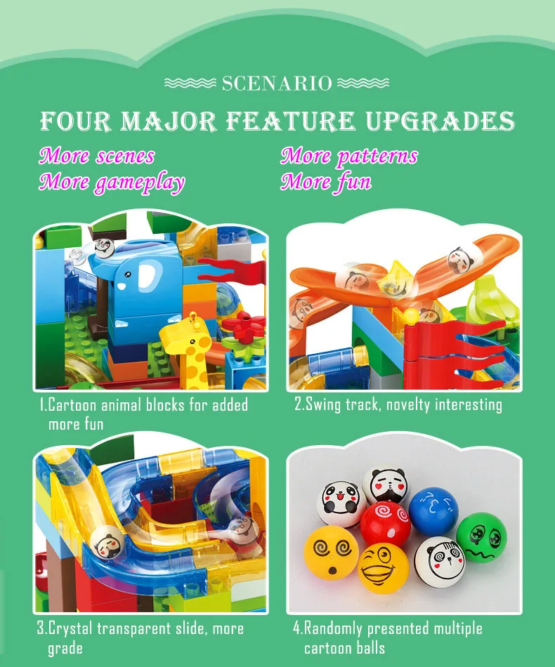 Совместим с блоками Duplos marble Racing Run лабиринт, Шариковая дорожка строительные блоки животные джунгли Воронка слайд большой кирпич детские игрушки