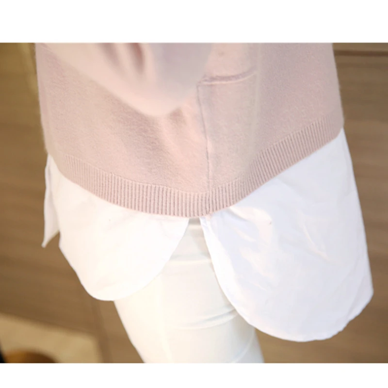 

Fake two-piece Women Knit Sweater Korean New Autumn and Winter Long-sleeved Slim Lady Shirt Sweater Casual Pullover knitted Tops
