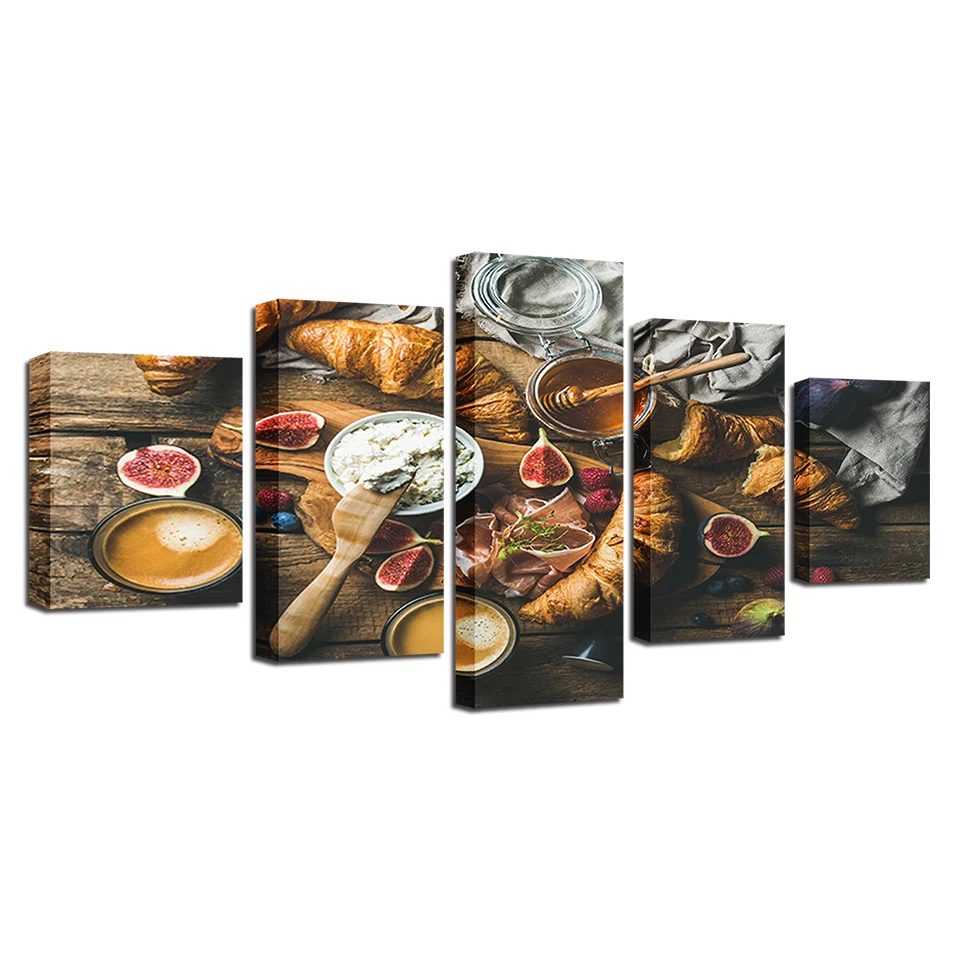 

Still Life Art Modular Canvas Picture 5 Pieces Food Honey And Bread Painting Framework Home Decoration For Living Room Framed
