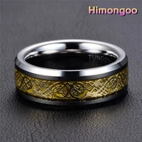 himongoo 8mm mens tungsten carbide ring engagement wedding bands inlay dragon bluegold carbon fiber