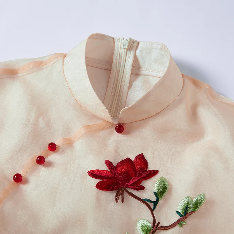 Женское Сетчатое платье Cheongsam с вышивкой элегантное в китайском стиле коротким