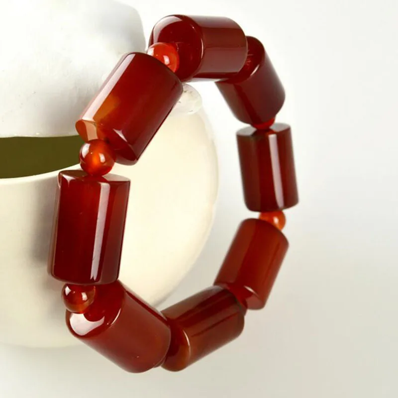 KYSZDL Natural red chalcedony stone bracelet bucket beads hand-stringed men and women gifts jewelry | Украшения и аксессуары