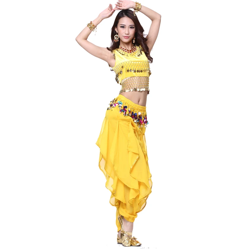 Высококлассный индийский танцевальный костюм топ + брюки 2 шт./компл. женский для