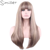 similler womens synthetic wigs with bangs long heat resistant brown mix color straight hair wig