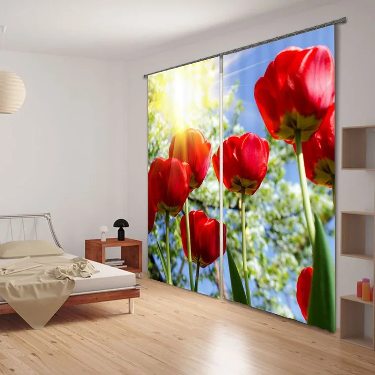 

Bright rose Curtain Luxury Blackout 3D Window Curtain Living Room girl Bedroom Drapes Cortina Rideaux Customized size pillowcase
