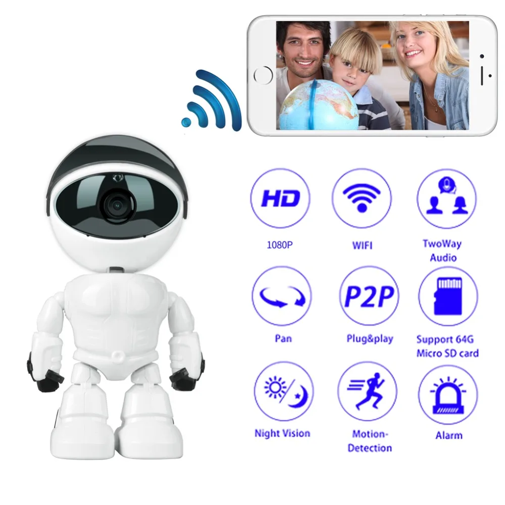 Охранных Камера HD 1080 P Беспроводной WI FI s Робот для Видеоняни и радионяни 2.0MP