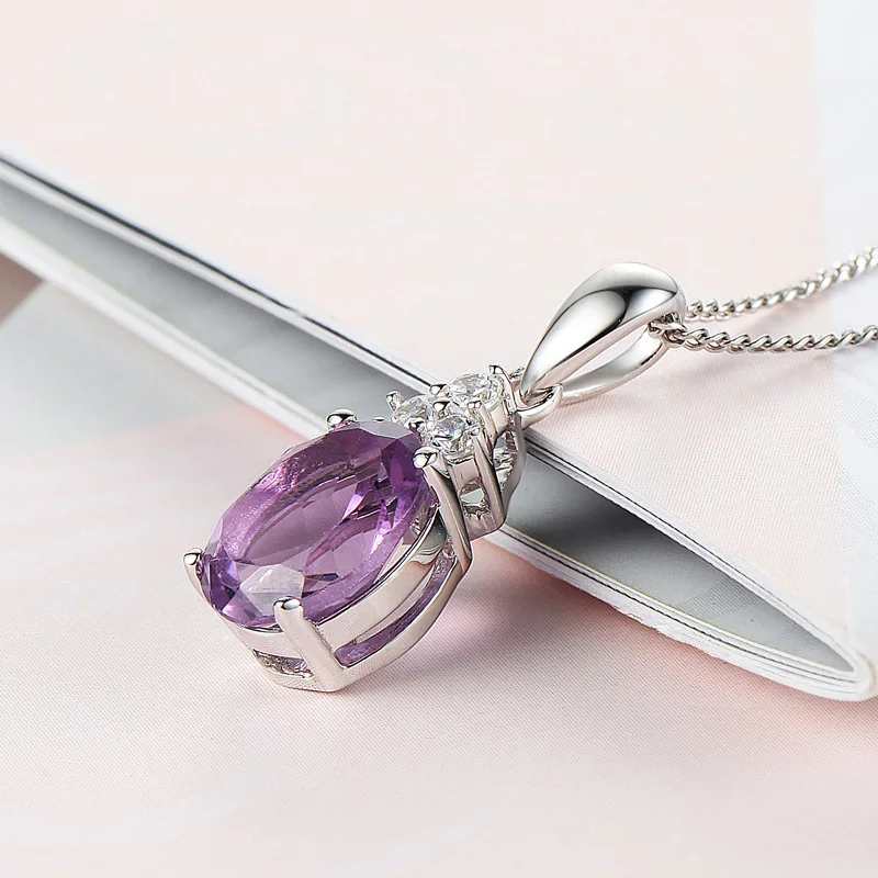 Женское ожерелье из серебра 925 пробы с натуральным аметистом|fine jewelry|pendants for