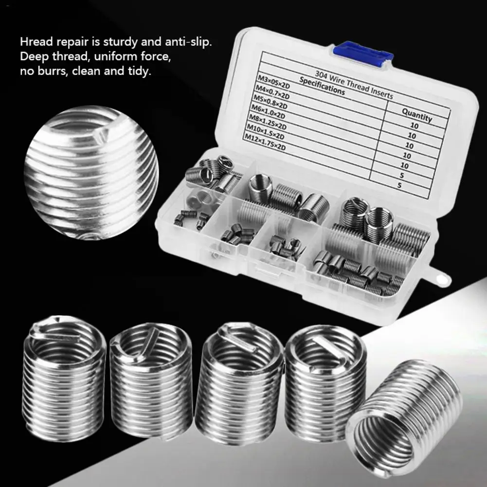 

60pcs M3 M6 M10 M12 Thread Repair Insert Kit Set Tool Stainless Steel Hardware Fastener Accessories Engine Block Restoring