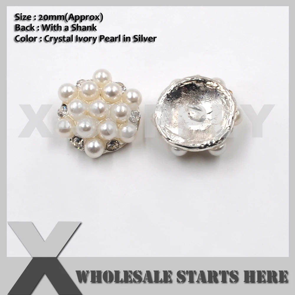 

20mm Round Silver Pearl Crystal Rhinestone Buttons,Used for Wedding Invitation,Brooch Bouquet,Flower Centers,Sewing