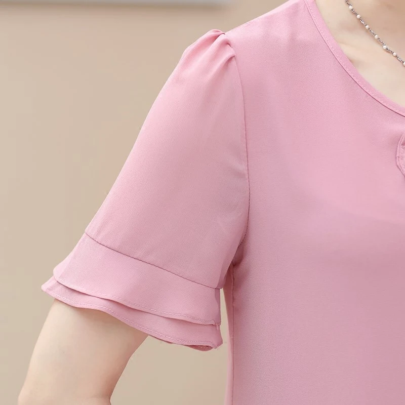 Модная однотонная шифоновая рубашка Женская свободная короткая большого