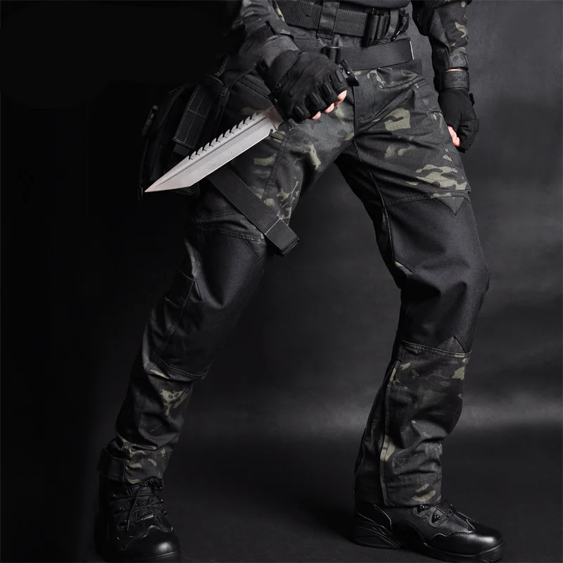 Refire gear, камуфляжные штаны для бега, военные тактические штаны для мужчин, армейские военные водонепроницаемые брюки-карго, мульти одежда с карманами, непромокаемые брюки - Цвет: Black
