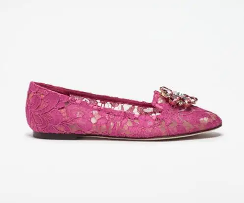 KALMALL/Лидер продаж; scarpe donna; Весенние Свадебные туфли без застежки с украшением в виде драгоценных камней и кружевом; женские туфли на плоской подошве с круглым носком и кристаллами - Цвет: as pic