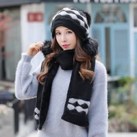 2018 winter women bomber hats sweet chic knitted female thermal thick cap earflap cute rabbit fur warm doom hat