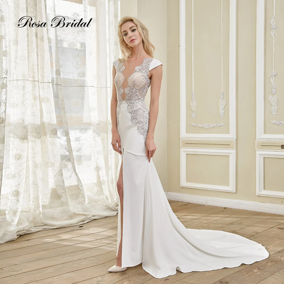 Женское свадебное платье с юбкой годе розовое мягкое рукавами-фонариками