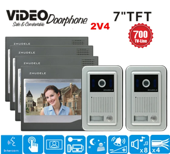 ZHUDELE 7 дюймов видеодомофон ИК ночной дверной Звонок камера и HandsFree домофон с