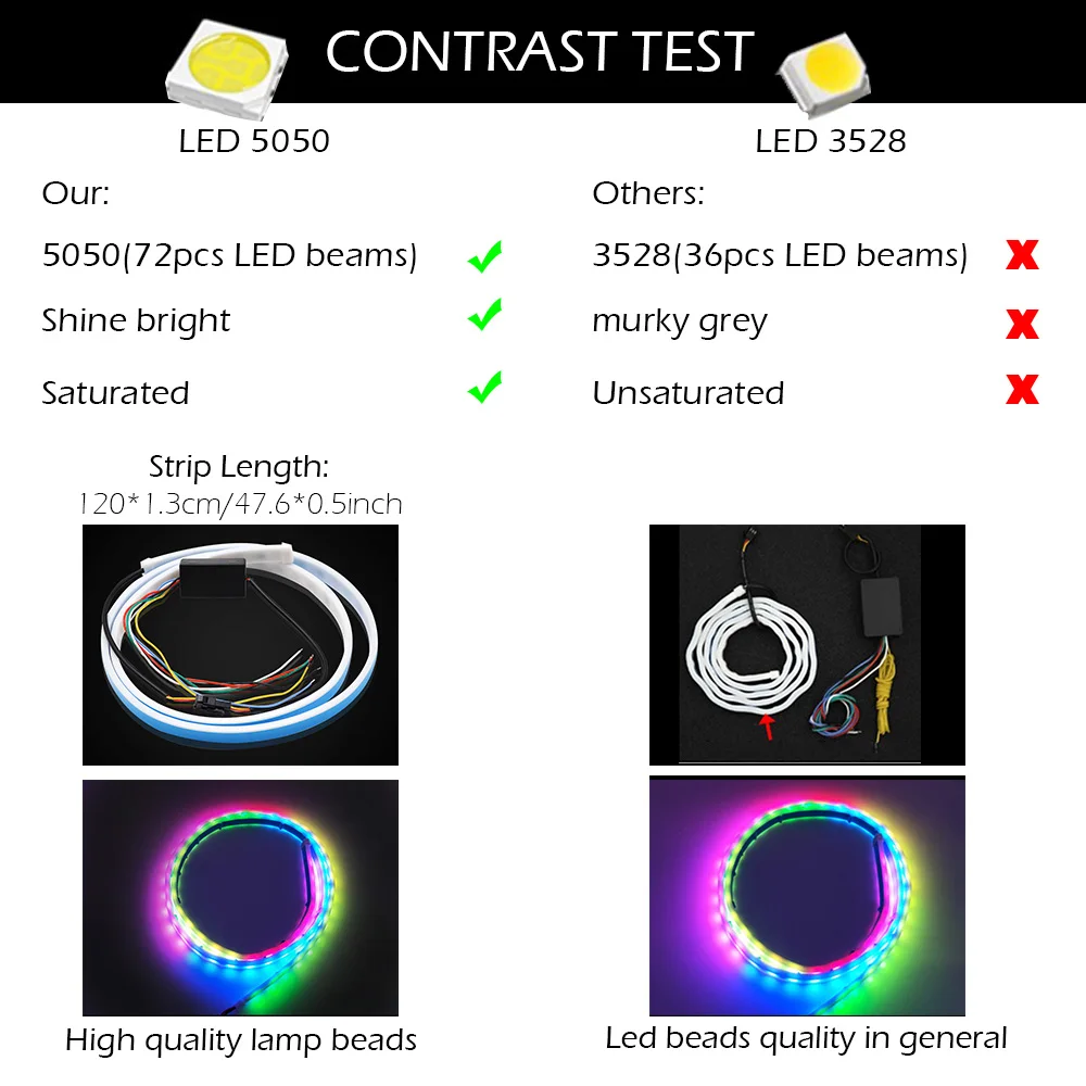 121 см RGB Led в дневное время огни с поворотным сигналом багажный отсек свет 12