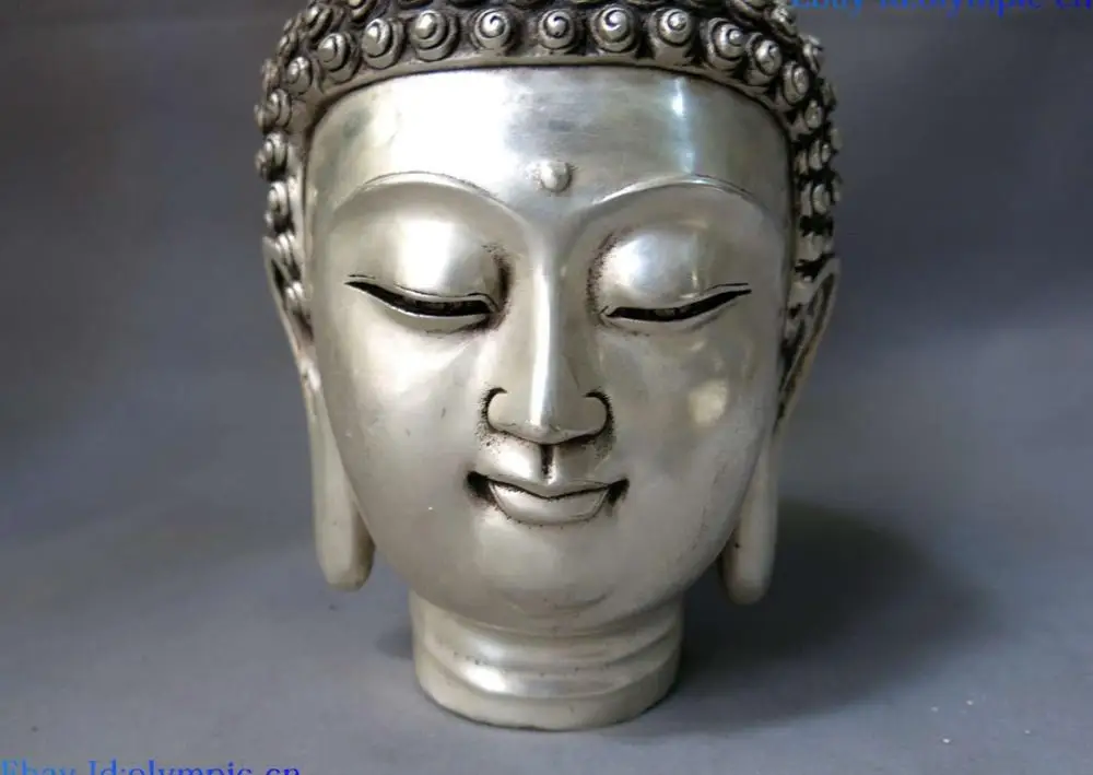 9&quot China silver carved buddhism lucky Shakyamuni buddha head sculpture Statue | Дом и сад