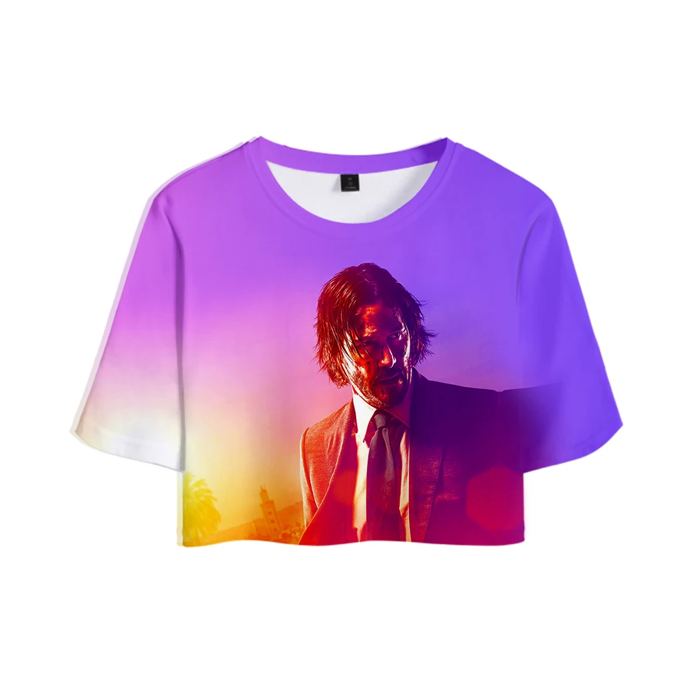 Kpop John Wick 3D женская верхняя Футболка Harajuku открытый пупок T-Shein летние мягкие