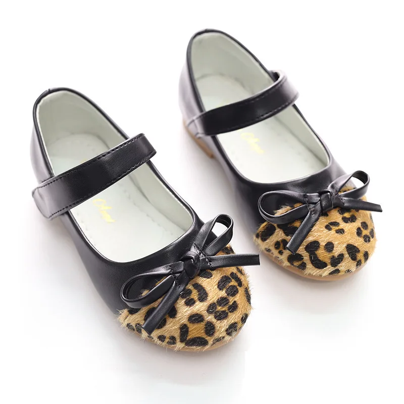 

Children's Spring And Autumn New Girls Flat Soles Black Leopard Bows Single Round-headed Leisure Princess Shoes Eur 26 - 34 #2