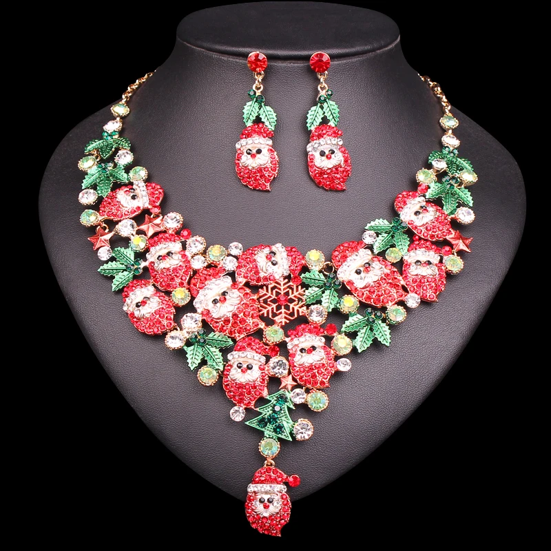 Luxuious рождественское заявление ожерелье серьги набор Санта Клауса Ювелирные