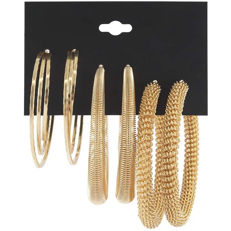 3 пар/уп. Винтажные серьги-гвоздики набор женский металлический весенний золотой