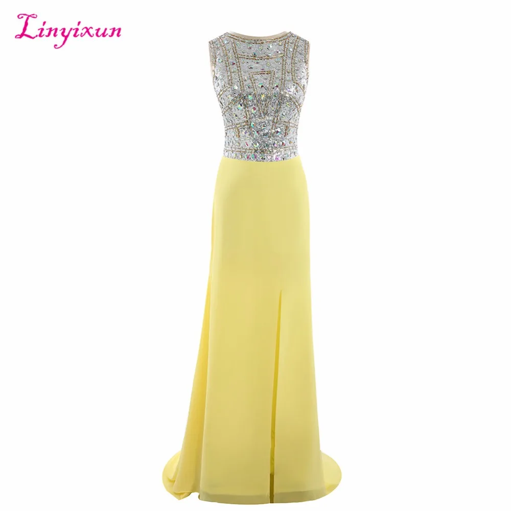 Linyixun настоящая фотография трапециевидные платья для выпускного со стразами с