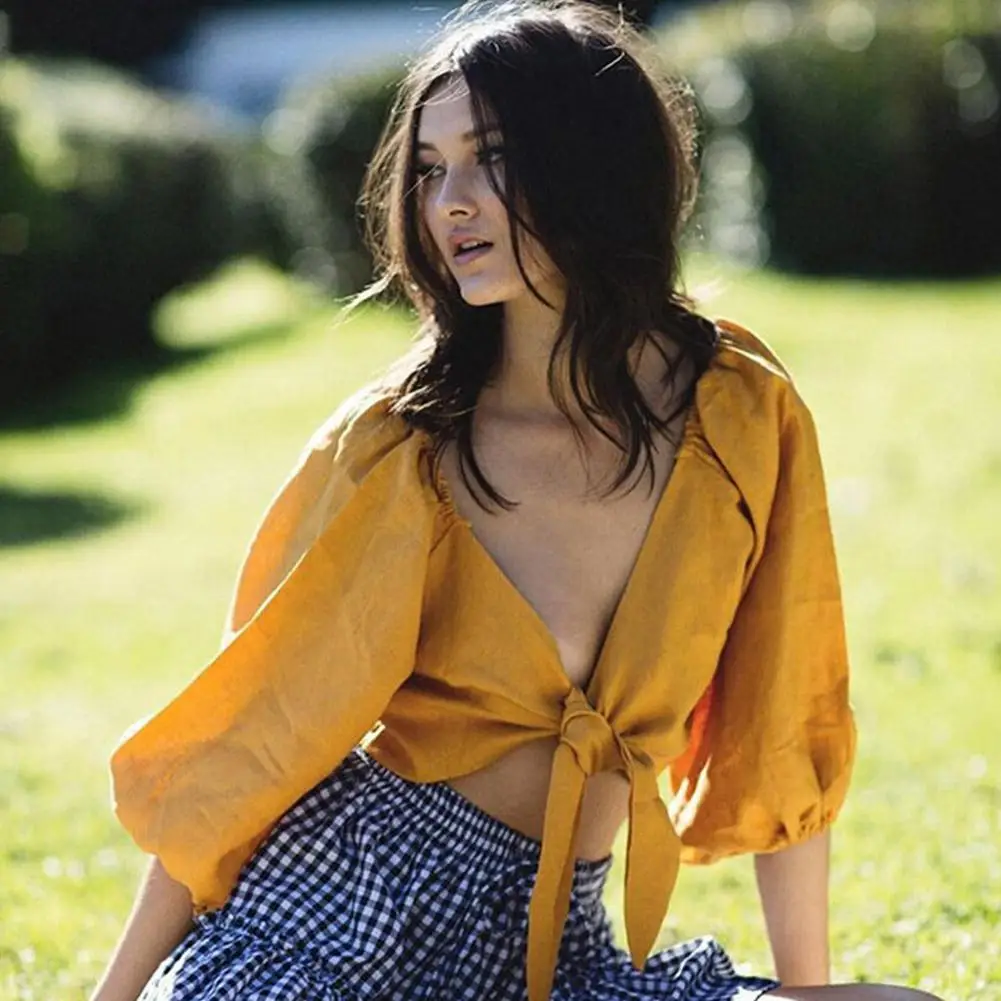 Женская винтажная Свободная рубашка Yfashion Повседневная с пышными рукавами и