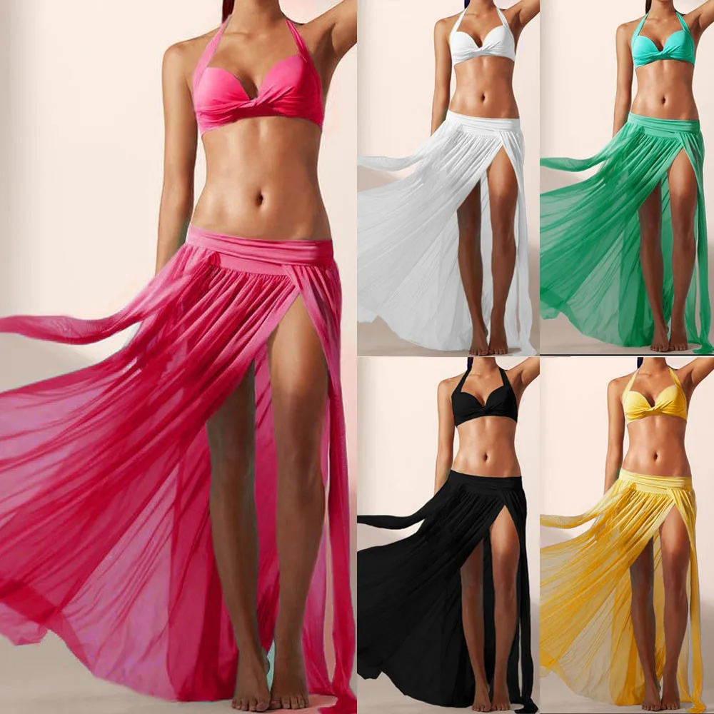 Women Skirt Summer Bohemian 2019 Solid Sexy Boho Chiffon High Split Long Maxi W406 | Женская одежда