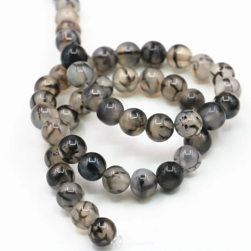 

2PCS Wholesale 6 8mm Natural Stone Onyx Agates Loose Beads for Jewelry Making Dragon Veins Carnelian Gray Round Craft 15" A378