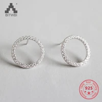 2019 korea hot sale 925 sterling silver earrings micro inlay zircon hollow geometric round circle stud earrings