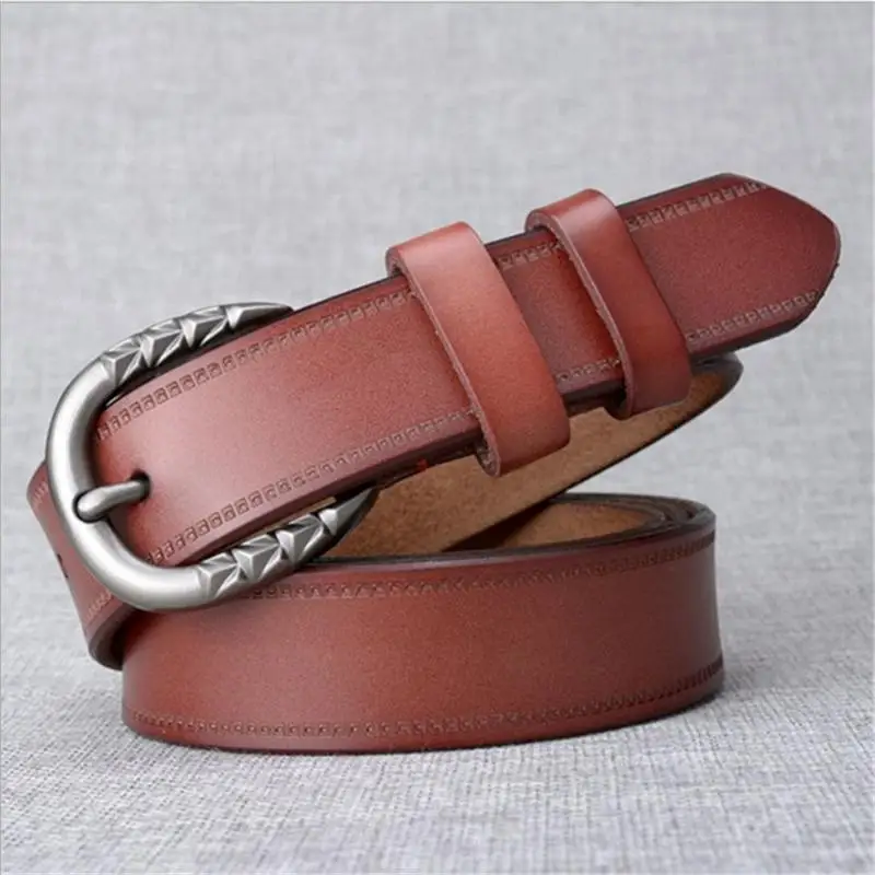 Red-brown SupSindy кожа Ремни для Для Женщин пряжкой Винтаж Женский пояс роскошный черный из натуральной кожи Для женщин ремень под джинсы наивысшего качества - Цвет: Red-brown