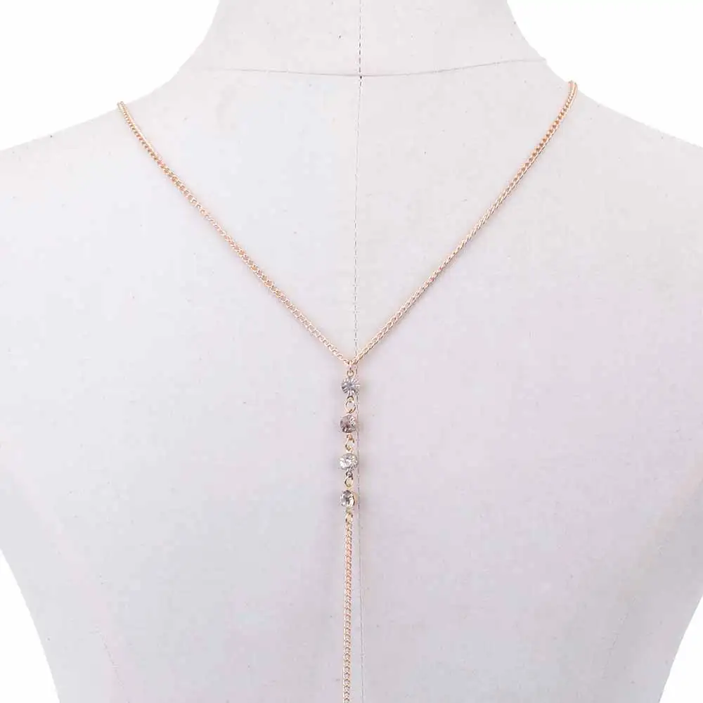 FAMSHIN мода лето кристалл Цепочки и ожерелья сзади цепочка Серебряная тела для Для