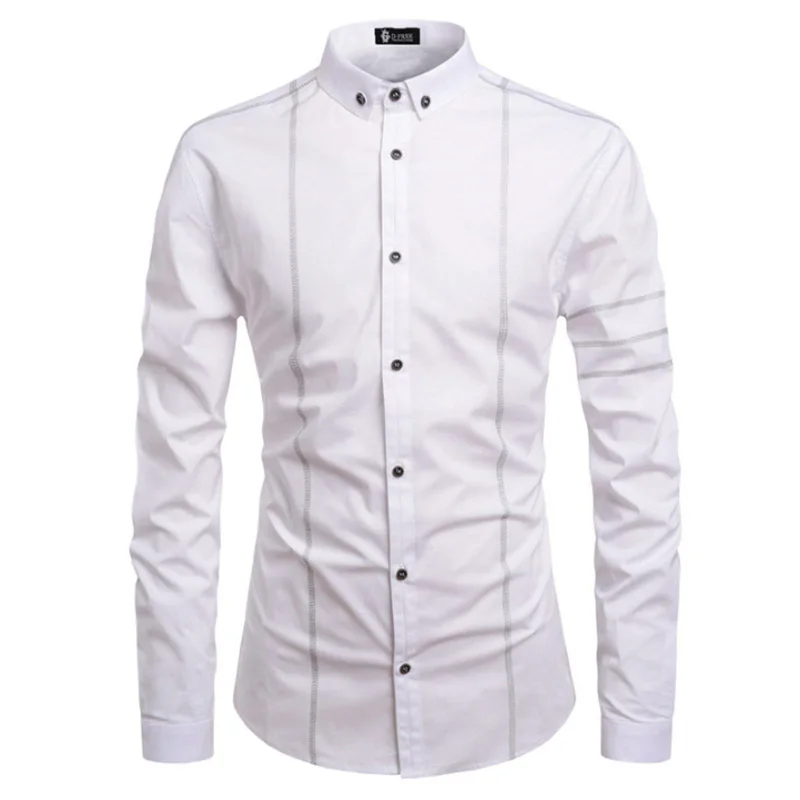 Men Shirts Europe Size New Arrivals Slim Fit Male Shirt Solid Open wire decoration Long Sleeve British Style Cotton Men's | Мужская
