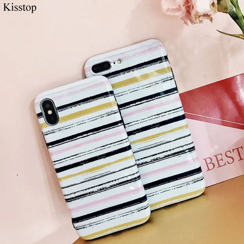 Kisstop в полоску чехол для iPhone XS XR XSMax X 7 8 6 S плюс мягкий IMD Мода Телефон задняя крышка