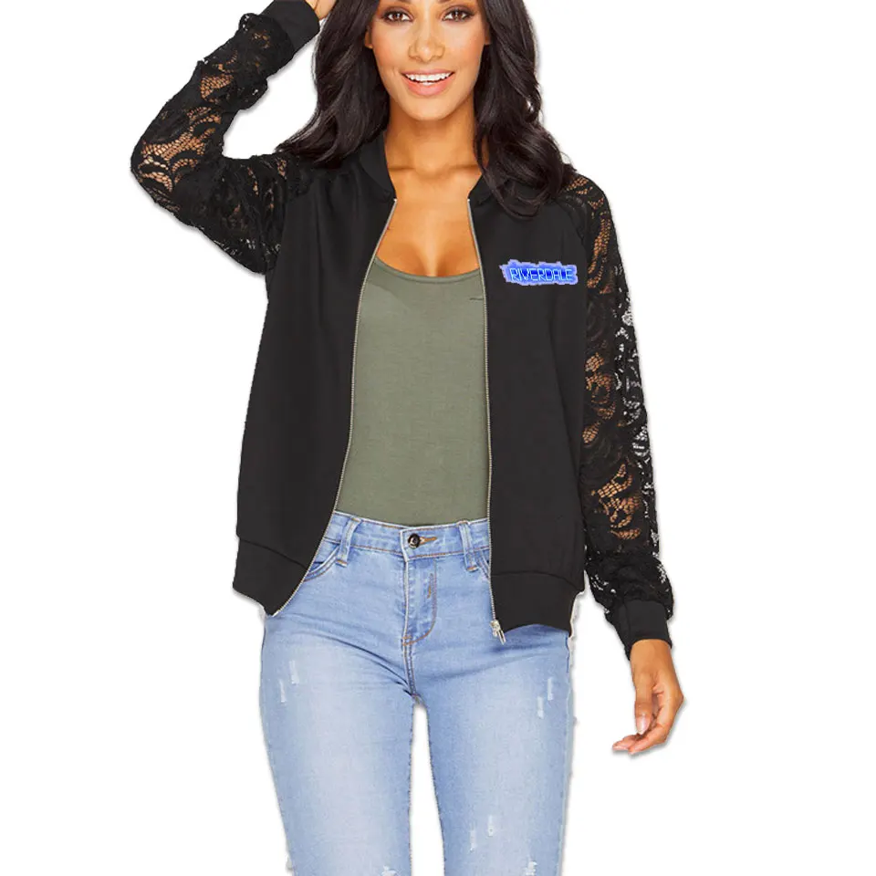 Женская кружевная куртка на молнии Повседневная Уличная с длинным рукавом и
