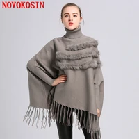 4 colors fashion women loose batwing sleeves poncho pullovers winter warm knitted streetwear three lanes faux fur tassel sweater