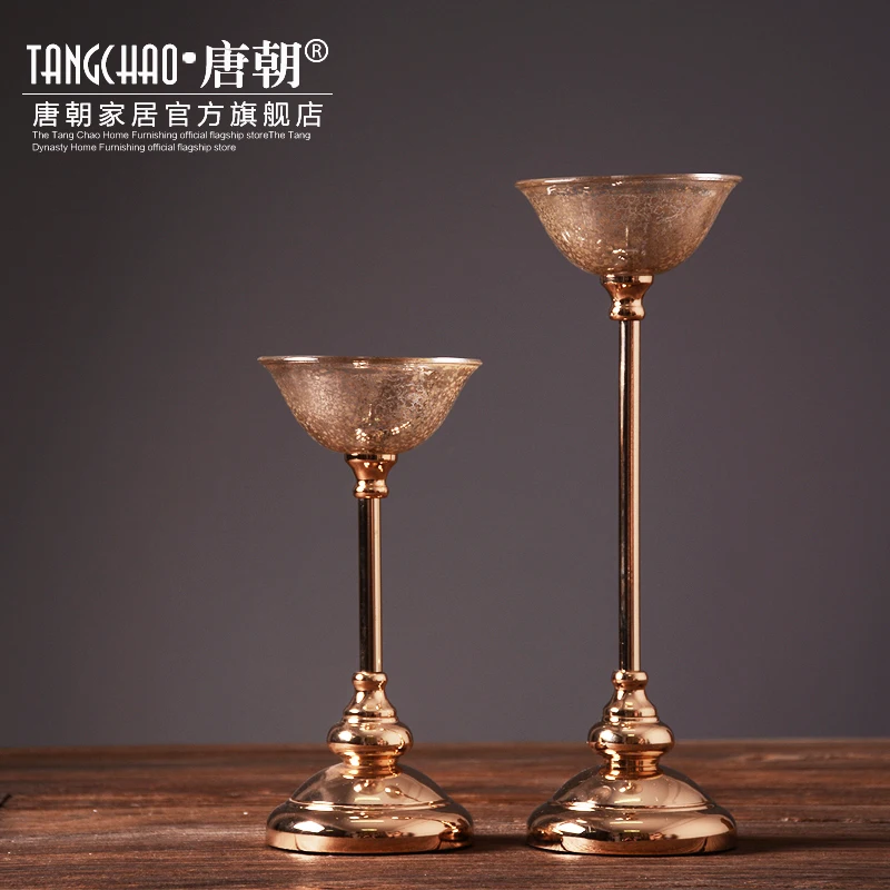 

Retro Crystal Glass Western Food Candlestick Hotel Club Model Room Decorations Candle Holders