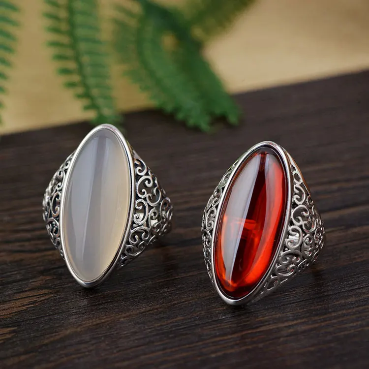 FNJ 925 серебряное кольцо, красный циркон, белый халцедон, черный камень,, Чистое Серебро S925 пробы, тайское серебро, кольца для женщин, ювелирные изделия
