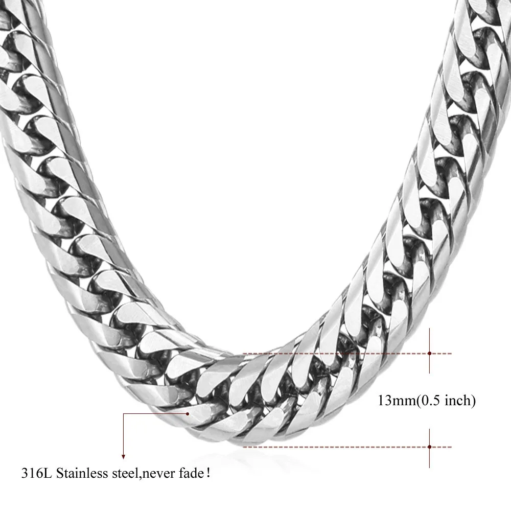 13mmstainless steel U7 Цепочка Золото Цвет Мужские Толстой Коренастый Ожерелье Длинный Большой Нержавеющая Сталь Цепь Чокер Хиппи Ювелирные Изделия Подарок N453 - Окраска металла: 13mmstainless steel